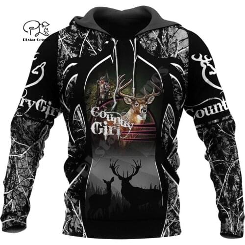NewFashion Country Girl Hunter Deer Hunting Animal Camouflag Tattoo Pullover Tracksuit Sweatshirts Men/Women 3Dprint Hoodies S-9