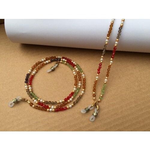 Beaded lanyard eyeglass chain sunglass holder eyewear retainer made of facted glass beads with imitation pearl