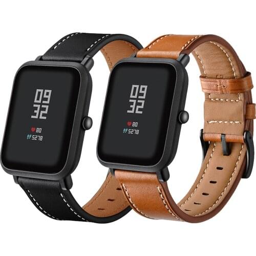 20mm Leather Strap Black Buckle For Xiaomi Huami Amazfit Bip BIT Lite Youth Smart Watch Wearable Wrist Bracelet Watchband
