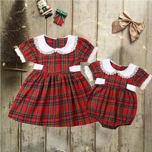Xmas Toddler Baby Girl Clothes Christmas 3-18M Romper 1-6Y Dress Bodysuit Plaid Outfit Sister Matching Baby Tops Bodysuit Dress