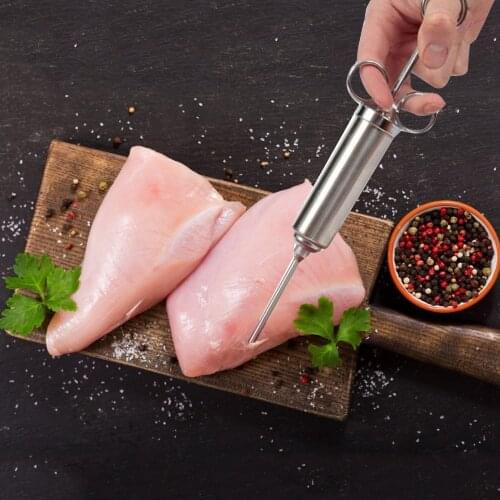 Marinade Syringe 60ml Marinade Injector 304 Food Grade Stainless Steel Turkey Steak Meat Seasoning Injector BBQ Syringe Kit