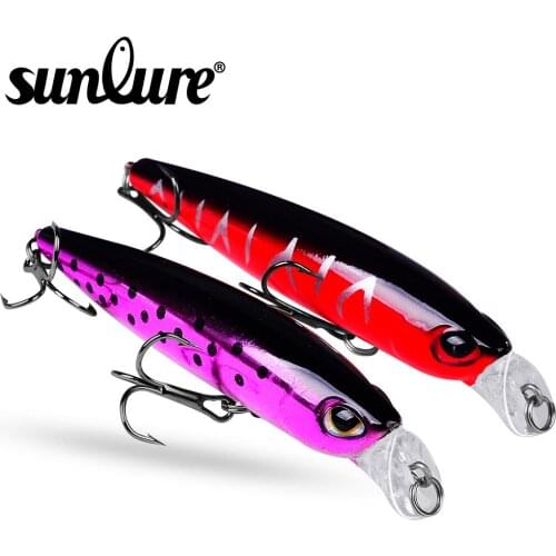 Sunlure 1pc Floating Minnow Painting Fishing lure 3.7"-9.4cm Hard Bait 6 color 10.4g-0.37oz Fishing Tackle 6# Treble Hook