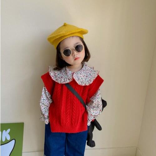 2021 Korea style girls boys knitted vest autumn cotton fashion kids waistcoat 2-7 years