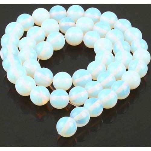 TUMBEELLUWA White Opalite Stone Round Loose Beads Making Bracelet Crafts 10/12mm