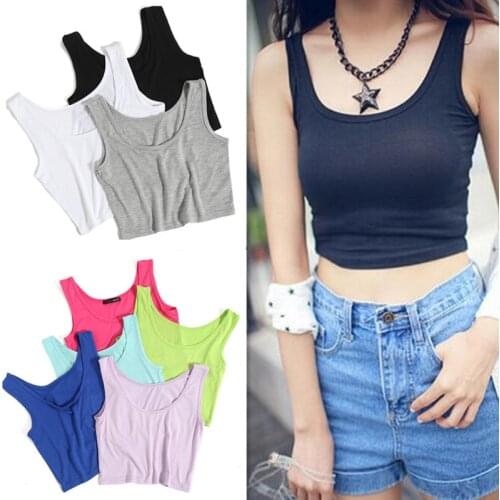 2021 Women Summer Sexy Short Top U Collar Sleeveless Crop Tops Solid Casual White/Black Tube Tops Punk Streetwear Tank Tops
