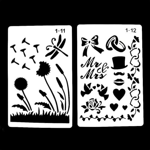 12 Design DIY Painting Template Wall Stencil Airbrush Scrapbook Coloring Embossing Album Diary Journal Drawing Copy Templates