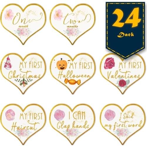 24 Sheets/Set Baby Love Monthly Stickers Pregnant Belly Decals Memory Recording Milestone Sticker Scrapbook Props