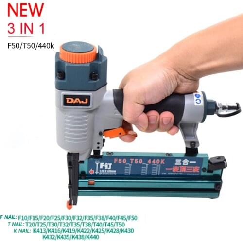 3-in-1 Air Staplers Pneumatic Nail Gun 18Ga/20Ga Woodworking Stapler F10-F50, T20-T50, 440K Nails Carpentry Decoration
