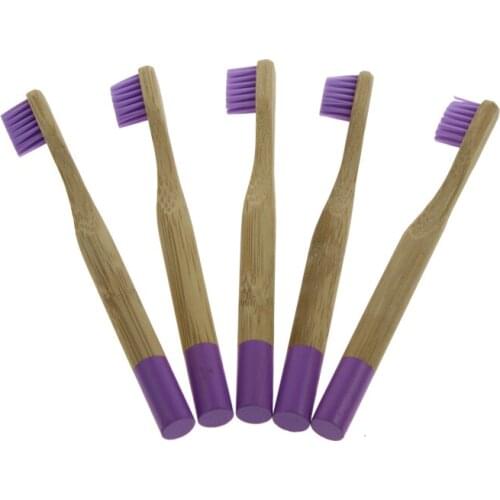 5Pcs/Set Kid Child Round Handle Purple Bristle Tooth Brush Natural Biodegradable Eco-Friendly Bamboo Toothbrushes Kit