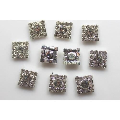 50pcs 12*12mm Square Rhinestone Embellishments Buttons Flatback Clear Rhinestone Cluster Buckle Free Shipping