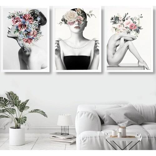 Abstract Flower Girl Portrait Canvas Painting Fashion Wall Pictures Print Poster Wall Art Bedroom Living Room Modern Home Decor