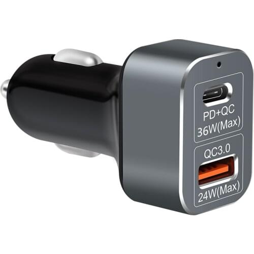 USB PD Car Charger Type C 36W+24W Power Delivery Quick Auto Charger QC3.0 for iPhone X Samsung S8 Xiaomi MI A1 Huawei MATE10