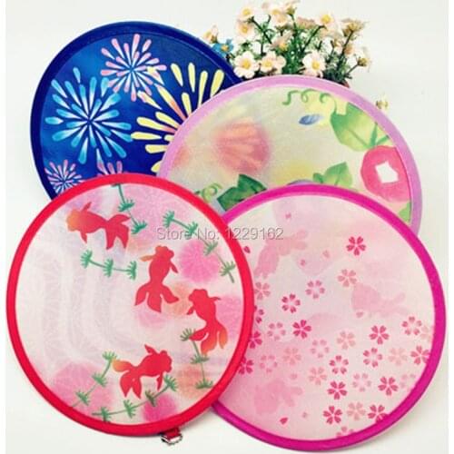 Free shipping (4pcs/lot) Nylon Portable Folding Fan for gift Round cool summer hand fan/Flying disk creative party gift