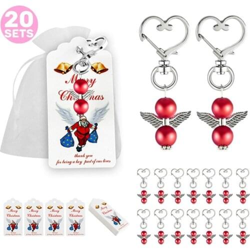 20Pcs Angel Favor Keychains Guardian Keepsake Baby Shower Gifts Wedding Party Mesh Storage Pouch Key Rings