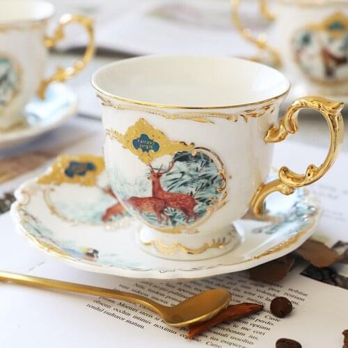 British Cup And Saucer Set Luxury Afternoon Tea Cup Porcelain Coffee Ceramic Canecas European Tea Cup Set With Spoon EF50BD