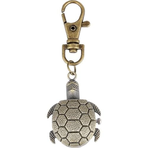 Tortoise Watch Key Chain Bronze Case Pocket Watches for Men General White Dial Accessory Women relojes de bolsillo para hombre