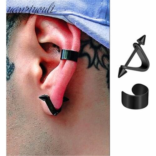 Punk Black Multiple Styles Real Stainless/Titanium Steel Stud Earrings For Men Women Gothic Street Pop Hip Hop Ear Set