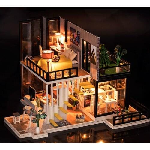 Diy Wooden Dollhouse Furniture Doll House Miniature Diy Kit Puzzle Box Dollhouse Home Accessories Model Gift Toys For Children