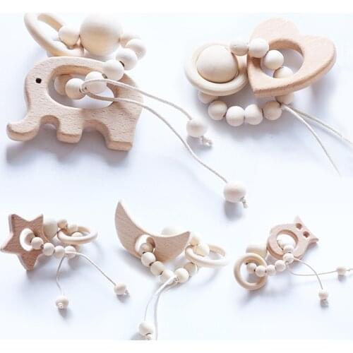 Wooden Baby Toys 0-12 Months Cute Animal Shape Rattle Toys Toddler Mobile Educational Toys Nursing Wood Bracelets speelgoed Gift