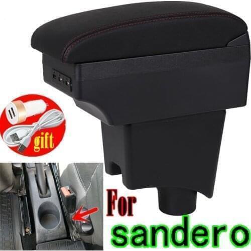 For Renault Dacia Sandero Logan 2013 - 2017 armrest box Central console storage box ashtray with USB Charging LED light