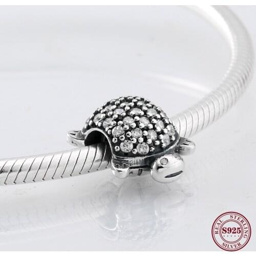 Real Cute Turtle Beads 925 Sterling Silver Pave Crystal Zirconia Bead Fit Original Charm Bracelet Hot Sale Jewellery