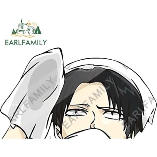 EARLFAMILY 13cm x 10.6cm for Attack on Titan Levi Ackerman Peek Car Stickers Camper Car Accessoires Decal Refrigerators Decals