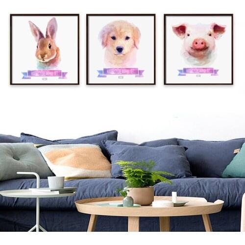 Elegant Poetry Simple Cute Cartoon Animal head Watercolor Art Canvas Painting Art Print Posters Wall Picture Home Decoration