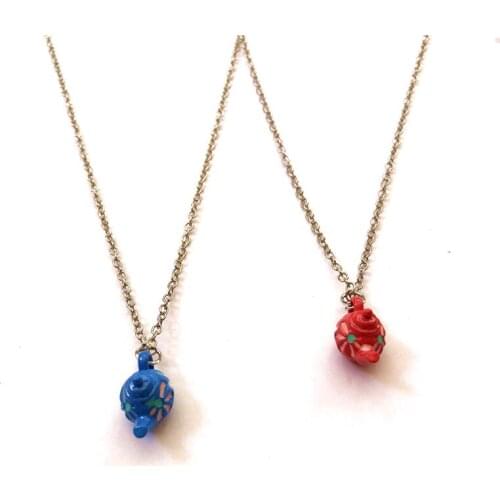 Enamel lacquer 3D flower teapot necklace metal ancient ethnic pendant necklace fashion women costume jewellery boutique girl