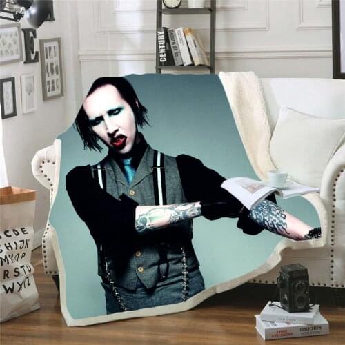 Singer Marilyn Manson 3d Printed Fleece Blanket for Beds Thick Quilt Fashion Bedspread Sherpa Throw Blanket Adults Kids 03