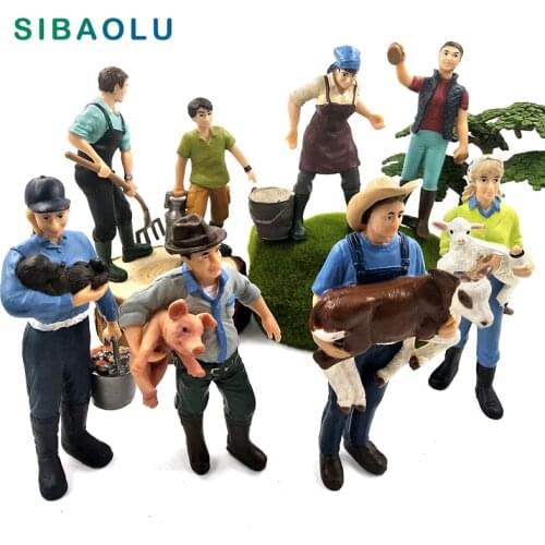 Simulation Farm hold dog sheep Cow pig Farmer people Model figurine miniature fairy garden home decor decoration accessories toy