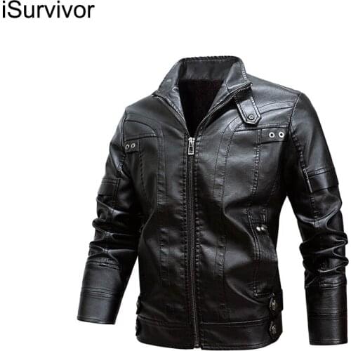 ISurvivor 2021 Mens Jacket Autumn And Winter Stand Collar Zipper Faux Leather Motorcycle Jacket Short Jacket Windproof And Warm
