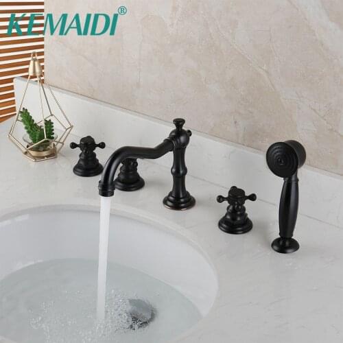 KEMAIDI Bathroom Mixer Solid Brass ORB Black 5 Pcs Bathtub Faucet Set Deck Mount Hand Sprayer Bathtub Mixer Faucet Shower Set