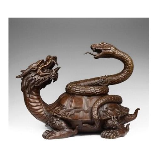 China Royal Pure Red Copper God Animal Basaltic Turtle Tortoise Snake Art Statue