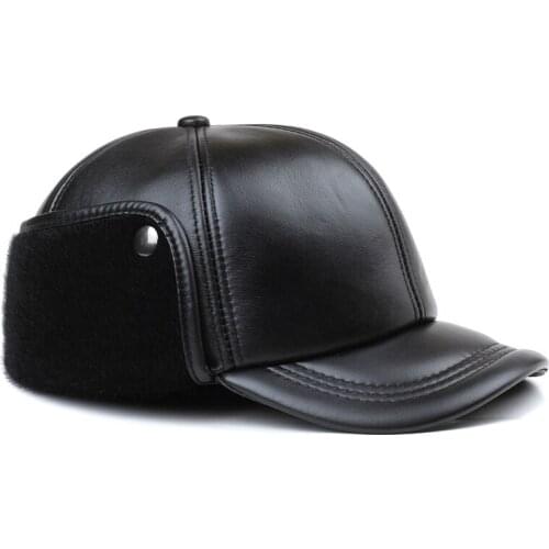 Leather Cap Mens Winter Duck Tongue Baseball Hat For Middle-Aged And Old People