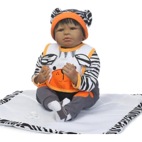 Black mini Soft silicone reborn baby doll boys frown toys lifelike 55cm vinyl babies play house bedtime birthday gift for girls