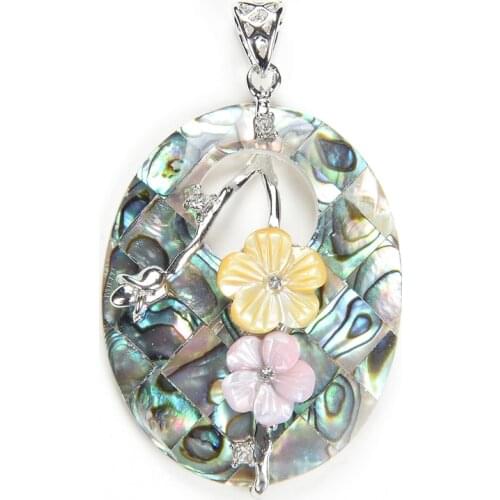 Hot sale Oval Natural Mother of Pearl shell Abalone seashells pendants Embroider flower beads Pendant Accessories Women jewelry