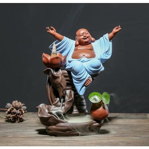 T Backflow Incense Burner Maitreya Buddha Ornaments Lucky Large Living Room Home Decor Creative Tea Ceremony Christmas Gift