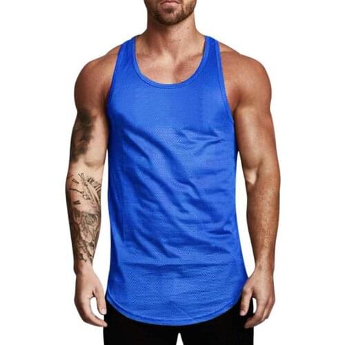 Summer Men Tanks Tops Sleeveless Breathable Mesh Spandex Solid Color Bodybuilding Sport Tanks Top Men Fitness Vest