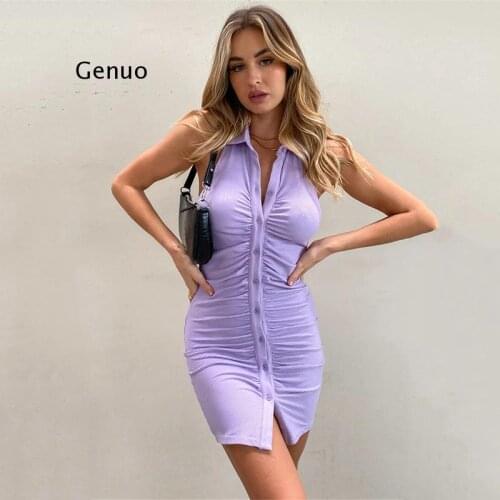Mini Black Sleeveless Sexy Dress Button Women Fashion Party Bodycon Dresses Club 2021 Summer Ruched Knitted Wrap Dress