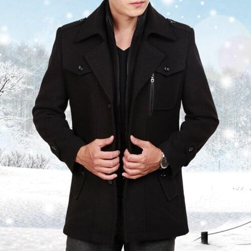 Male Long Wool Windbreaker Long Black Jacket Thick Thermal Wool Coat Mens Overcoat Plus Size Winter Men Woolen Coats 3xl 4xl