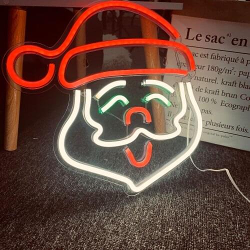 Santa Claus Neon Light Claus LED Sign Lamp Christmas Decoration Night Lights for Festival Party Room Shop Children Gift USB Plug