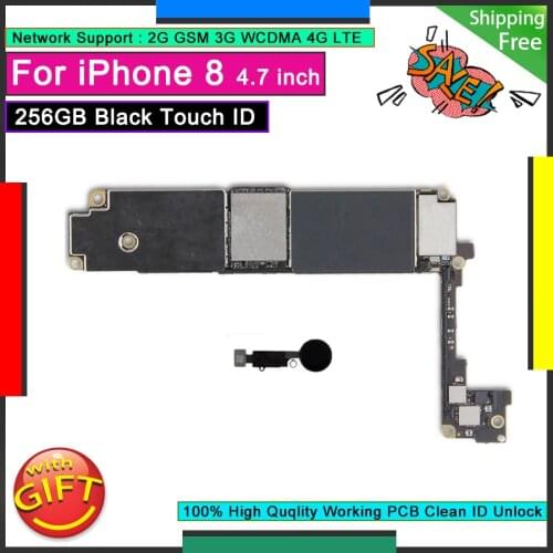 Original Motherboard For IPhone 8 256GB Black Touch ID Home Button Unlocked Logic Board Good Working Mainboard Tested Function