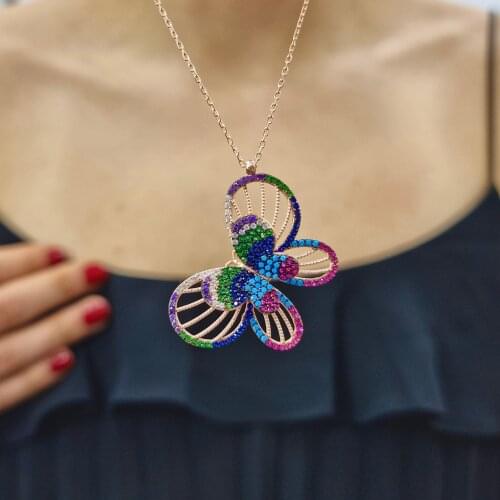 Double Butterfly 925 Sterling Silver, Gold, Rose Plated Necklace For Women Girls Handmade Fashion Jewelry Elegant Minimalist