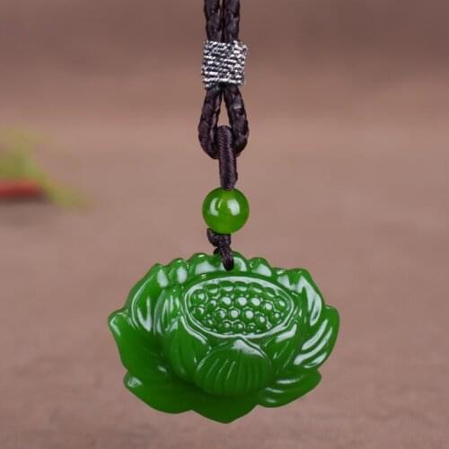 Natural Green Jade Lotus Pendant Necklace Jewellery Fashion Accessories Hand-Carved Luck Amulet Gifts Sweater Chain NEW