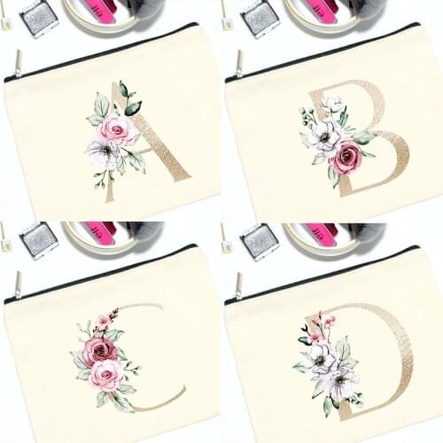 Letter Flower Print Makeup Bag Travel Cosmetic Case Female Toiletries Storage Pouch Lady Wash Organizer Purse Student Pencil Bag