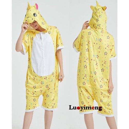 Kigurumi Onesie Unicorn Pajamas Sleepwear For Women Animal Cartoon Sleepers Pijamas Unisex Costume Summer Panda Licorne Jumspuit