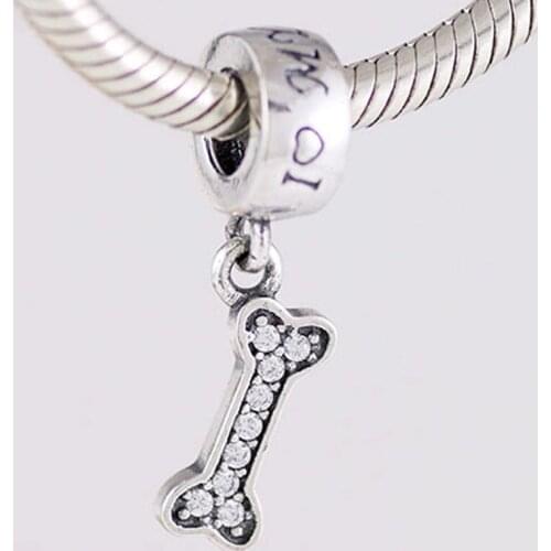 Original Love My Dog & Bone With Crystal Pendant Beads Fit 925 Sterling Silver Bead Charm Bracelet Diy Jewelry