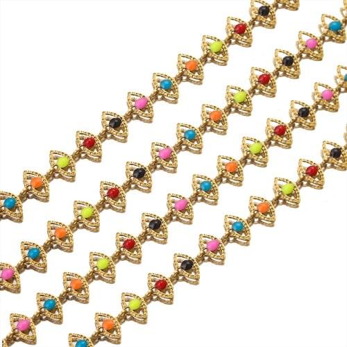 1m Width 6mm Stainless Steel Rhombus Turkish Eye Connect with Enamel Chains for DIY Bracelet Necklaces Jewelry Making Supplies