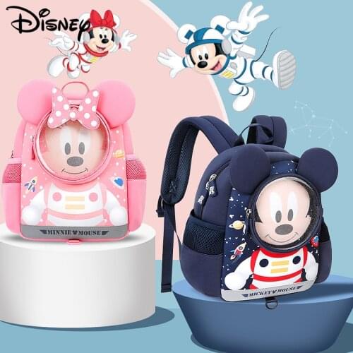 Disney Children Kawaii Cartoon School Bag Mickey Mouse Minnie Backpack Multifunction Kindergarten Baby Anti Lost Schoolbag Gift