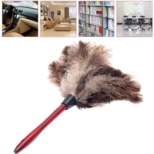 Feather Duster Brush Ostrich Natural Wood Handle Anti-static Car Cleaner Dust Household 40cm Cleaning Furniturer Tool C4U1
